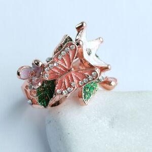 Unusual Ring In Rose Gold Crystals Flowers Butterflies Size 8